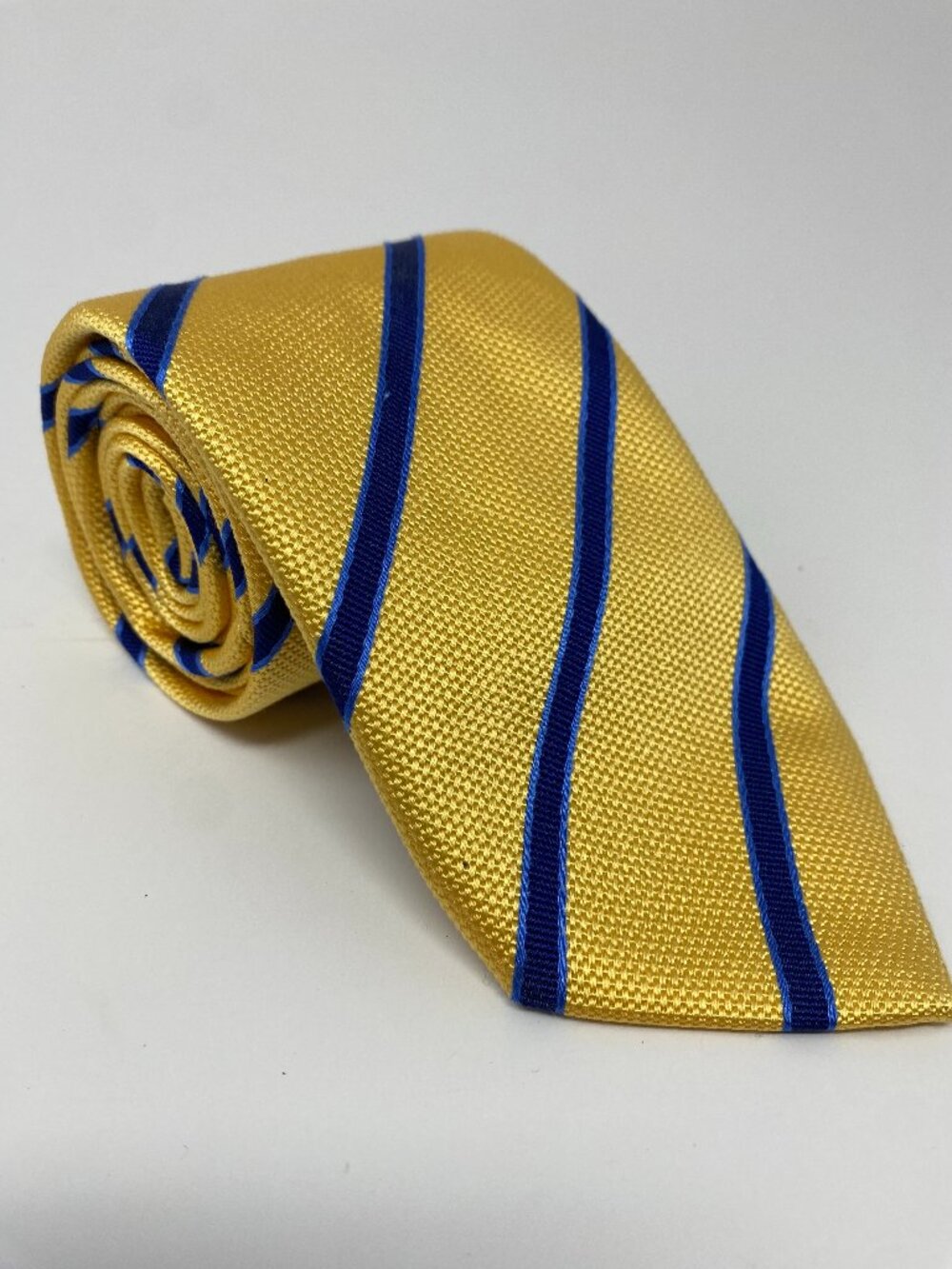 Thomas Pink Tie Yellow Navy Striped Necktie Silk England Neck Tie
